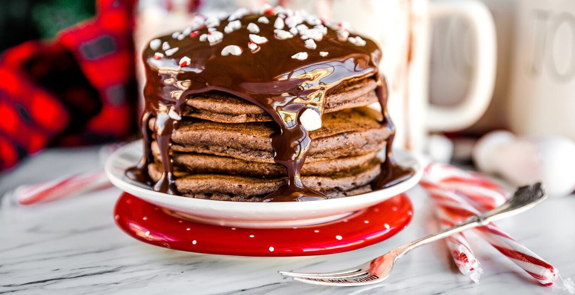 Holiday Chocolate Pancakes with Crushed Canes Desktop