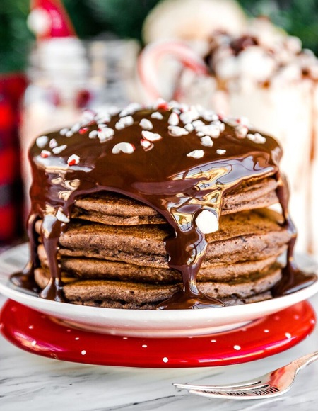 Holiday Chocolate Pancakes with Crushed Canes Mobile