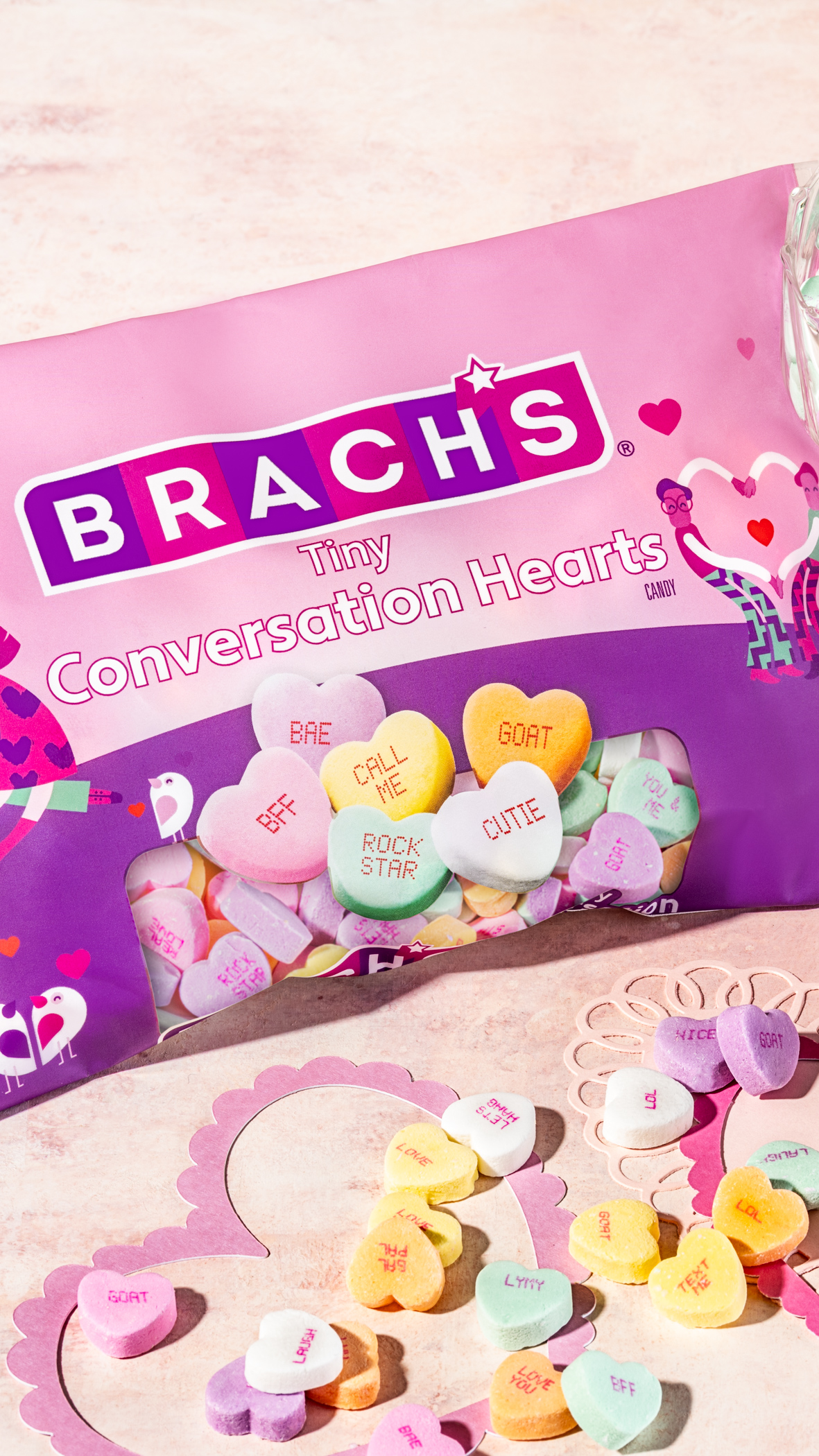 Brach's Tiny Conversation Hearts, Wintergreen, Banana, Orange, Lemon,  Cherry, Grape, 14 Ounce