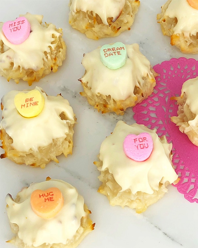White Chocolate Tropical Fruit Conversation Heart Macaroons